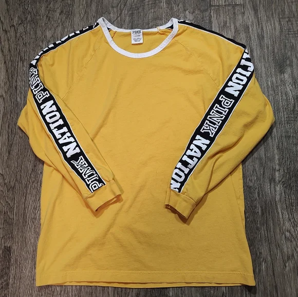 PINK Victoria's Secret Yellow Long Sleeve Tee Size L - Picture 4 of 8